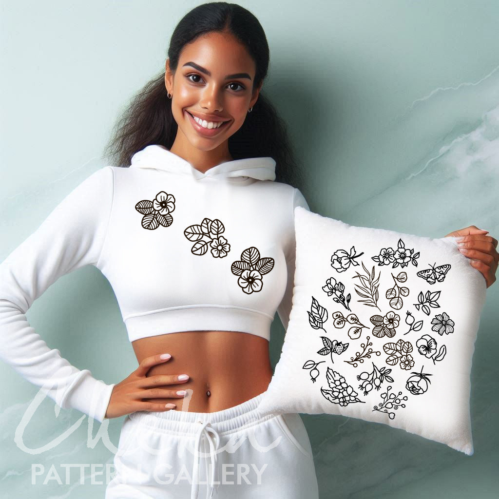 pillow case flowers, A set of floral patterns for embroidery. Pattern for an embroidered pillowcase, floral template, Embroidered Pillow Case for Sofa Cushion