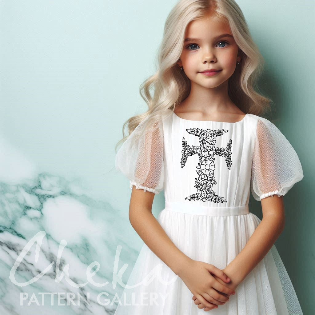 Cross Embroidery Pattern. Floral Cross, Christian Hand Embroidery. Easter Springtime Catholic Religious hand embroidery, handmade gift, girl chirch dress