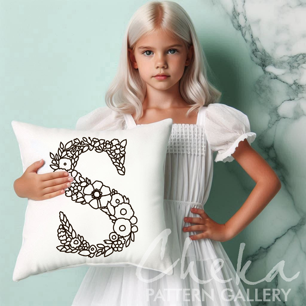 monogram pillow, Floral S letter embroidery. Floral monogram. Floral alphabet embroidery, letter embroidery pattern. Hoop art, The letter "S" digital pattern