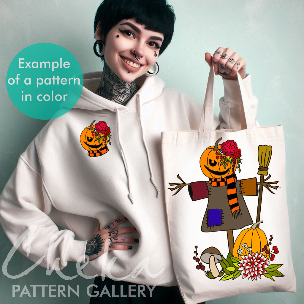 creepy shopper, Scarecrow, a pattern for hand embroidery. Halloween Pattern, Autumn Embroidery Pattern, Witchy Design, bogeyman Hand Embroidery pattern PDF