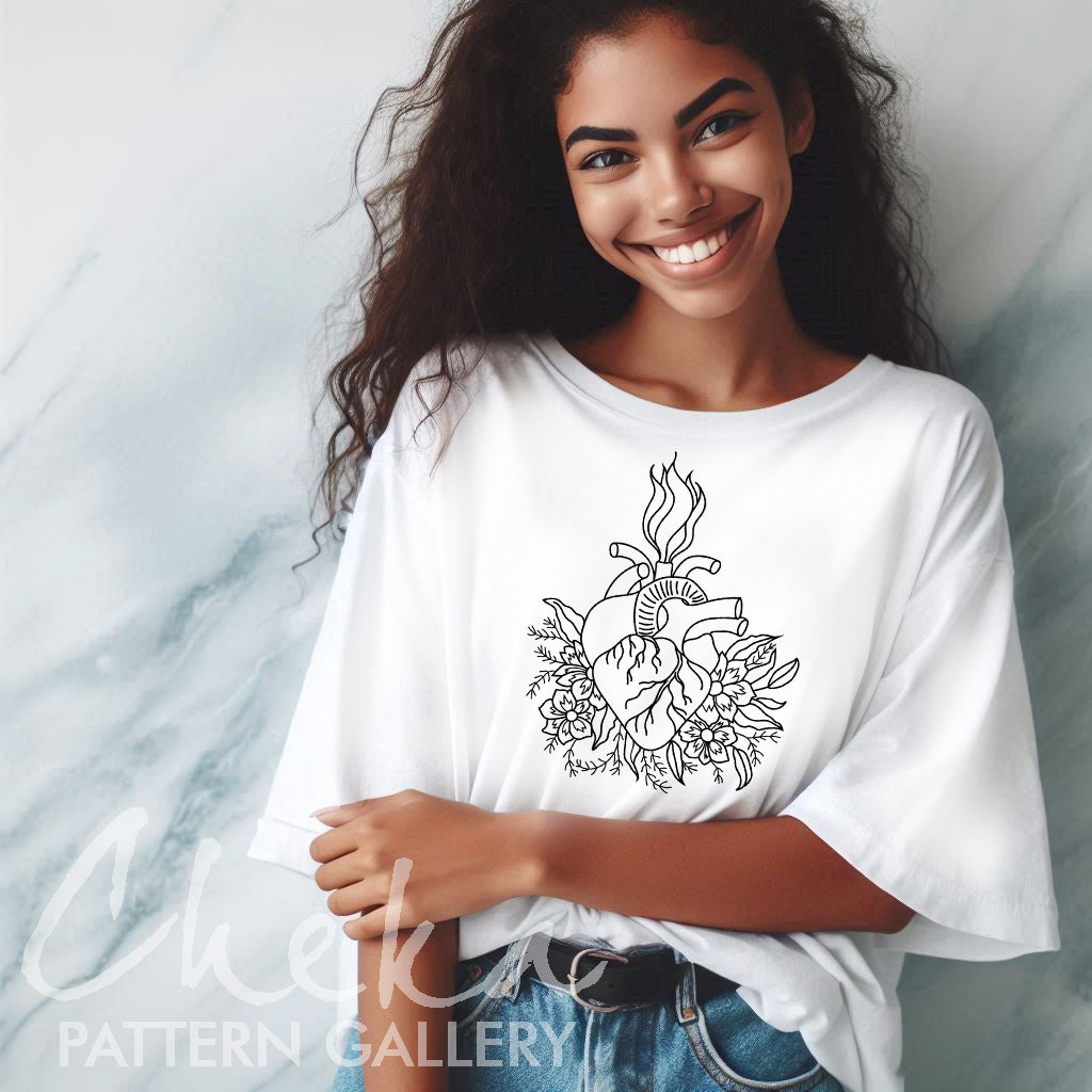 woman catholic t-shirt, Sacred Heart Of Jesus, Catholic Religious Symbol, Instant Digital Download. Embroidery Pattern, Christian Hand Embroidery,Catholic Religious