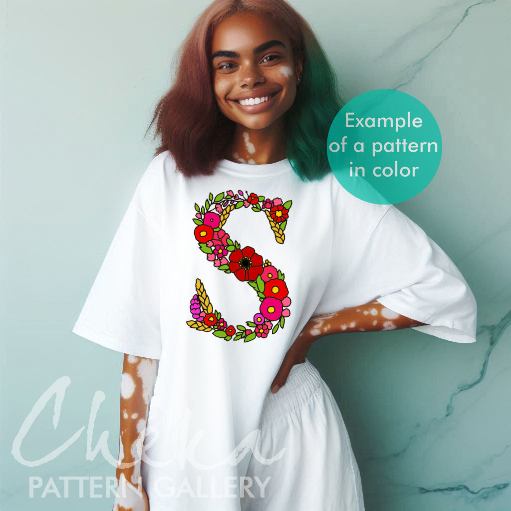 monogram tshirt, Floral S letter embroidery. Floral monogram. Floral alphabet embroidery, letter embroidery pattern. Hoop art, The letter "S" digital pattern