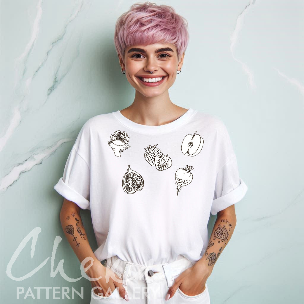 berry t-shirt, Floral embroidery with vegetables, fruits and berries. Embroidery bundle, set of 12 small hand embroidery patterns. Cottage style embroidery