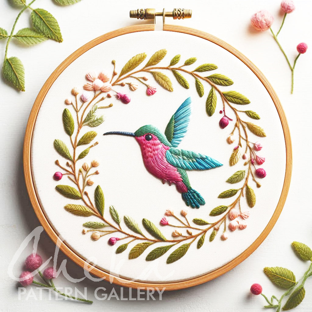 Hummingbird Hand Embroidery Pattern, flowers & Bird Pattern, Hand Embroidery, Hand Embroidery PDF, Wildlife Embroidery, Hummingbird Pattern