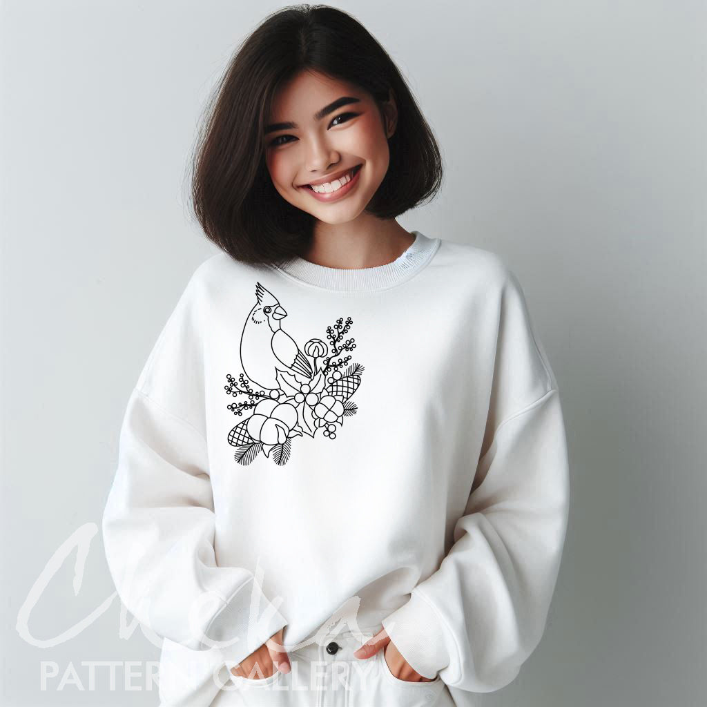 Cardinal, Hand Embroidery Pattern, Winter Bird design, DIY Holiday Craft Project, Instant Download PDF