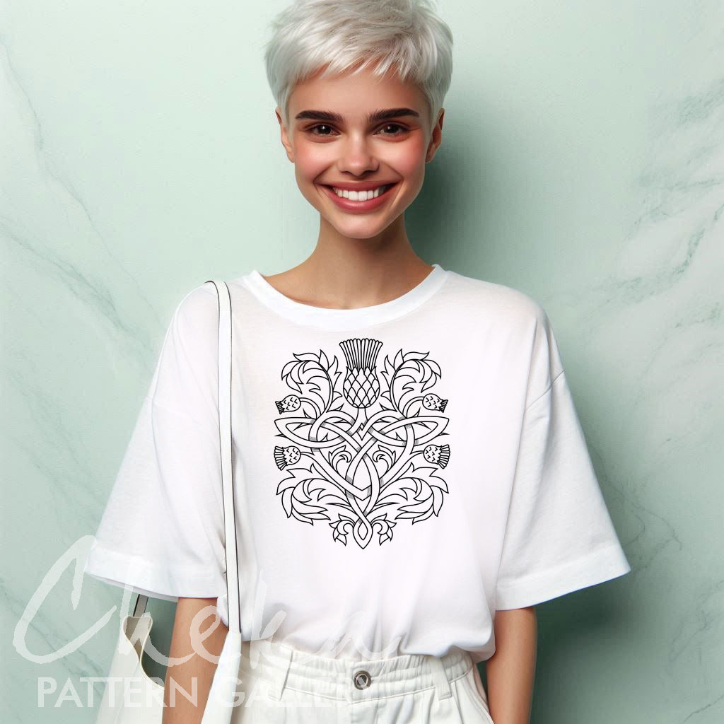 Thistle, pattern for hand embroidery. Traditional Scottish Crest. Decorative Thistle flower, botanical embroidery. Celtic hoop Art, Thistle