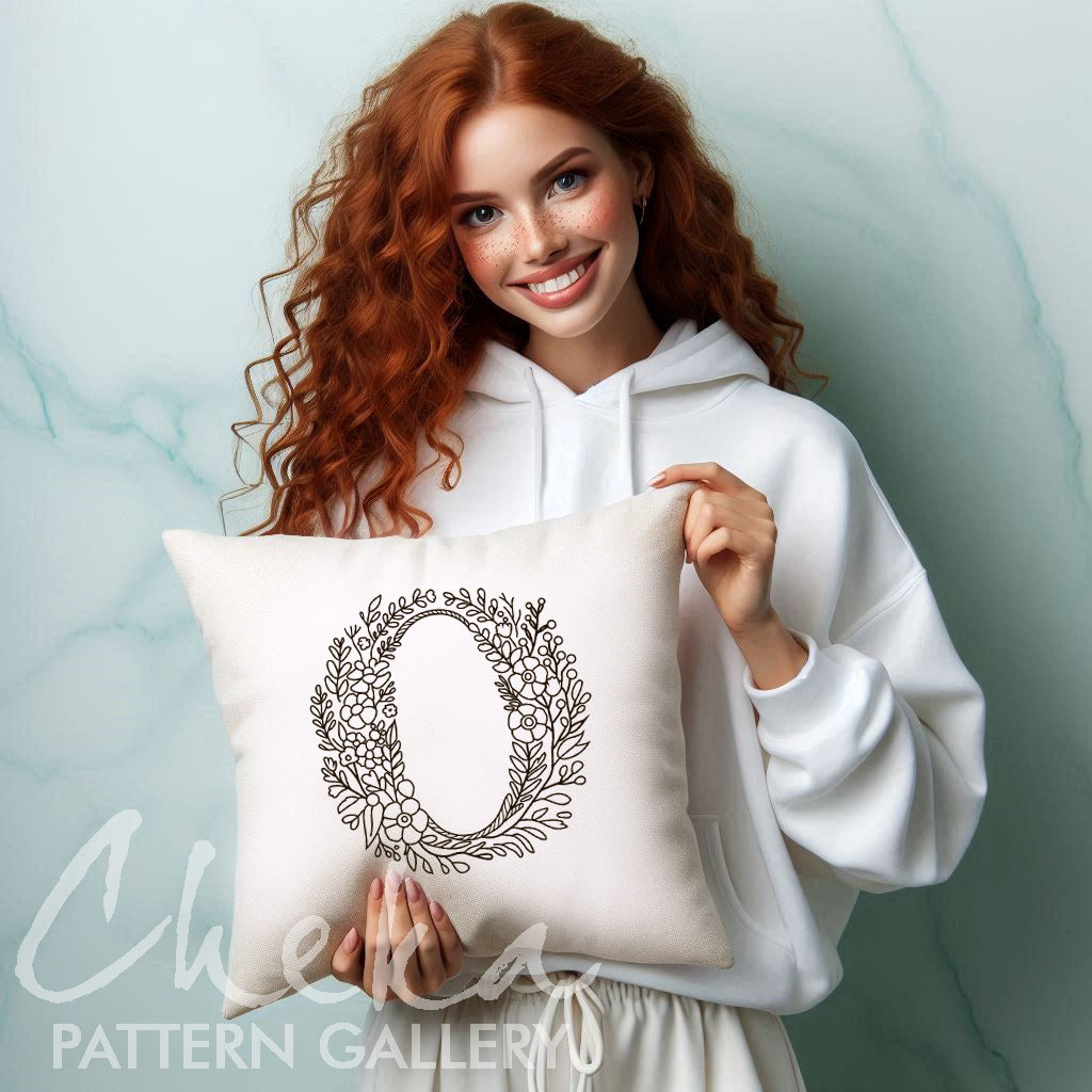 monogram pillow, Floral monogram.  Floral letter embroidery. Floral alphabet embroidery, letter embroidery pattern. Hoop art, The letter "O" digital pattern