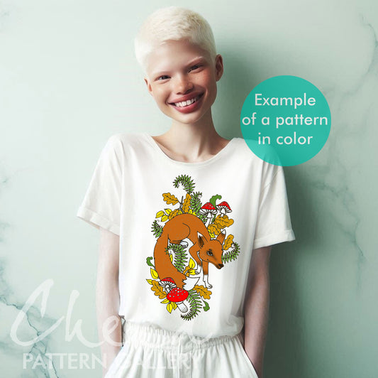 fox t-shirt, Fox Embroidery Design, Fox, autumn embroidery. Red fox, a pattern for hand embroidery. Kids Decor Embroidery Pattern,  DIY Crafts with Fox