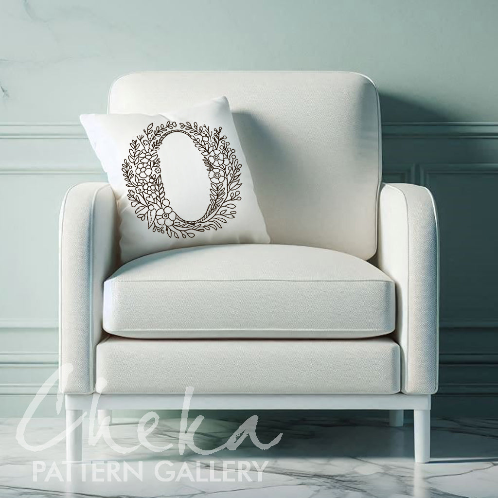 monogram pillow, Floral monogram.  Floral letter embroidery. Floral alphabet embroidery, letter embroidery pattern. Hoop art, The letter "O" digital pattern