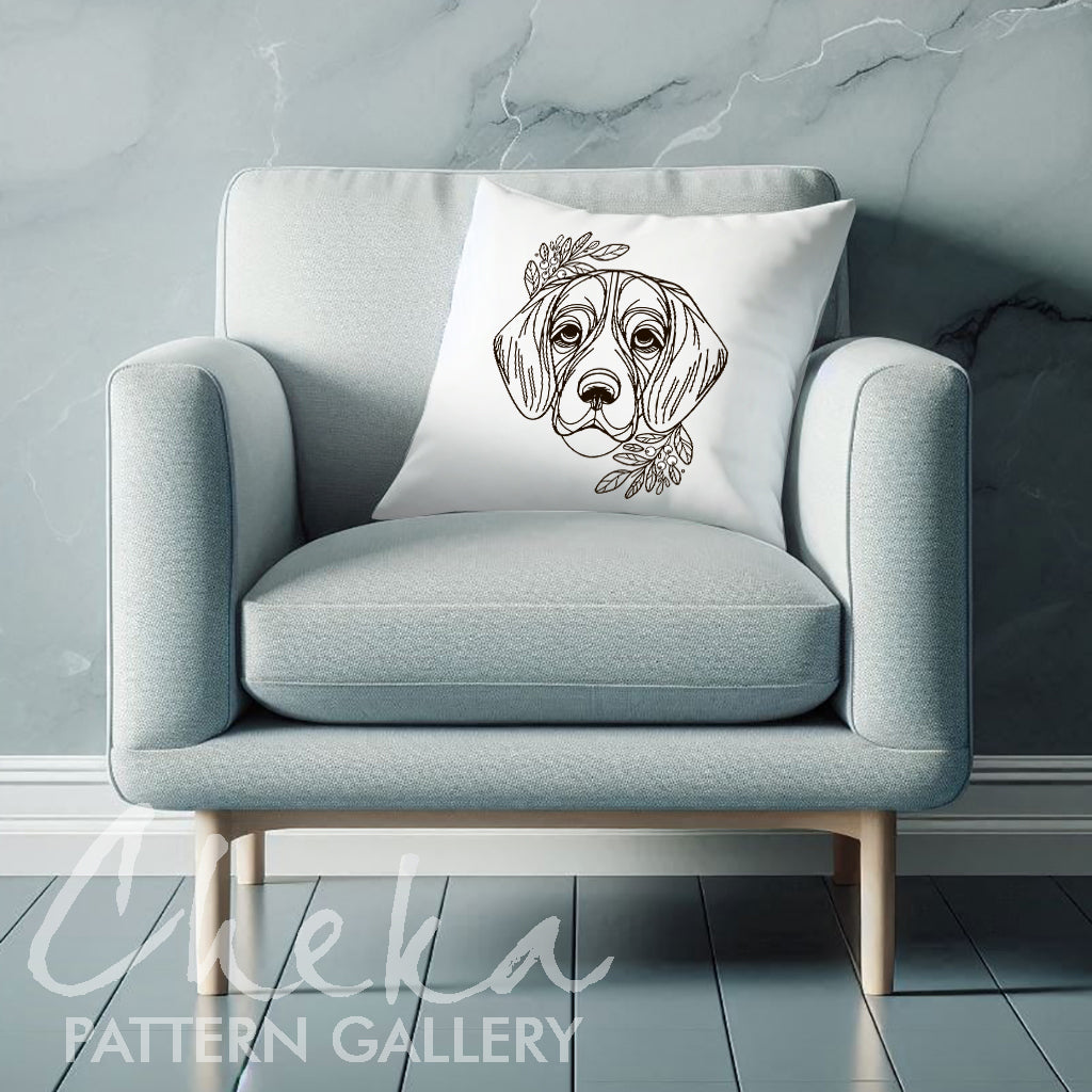 Beagle portrait, digital pet portrait, Embroidery scheme with a Beagle, dog embroidery template, floral embroidery design, Dogs lover gift, dog pillow