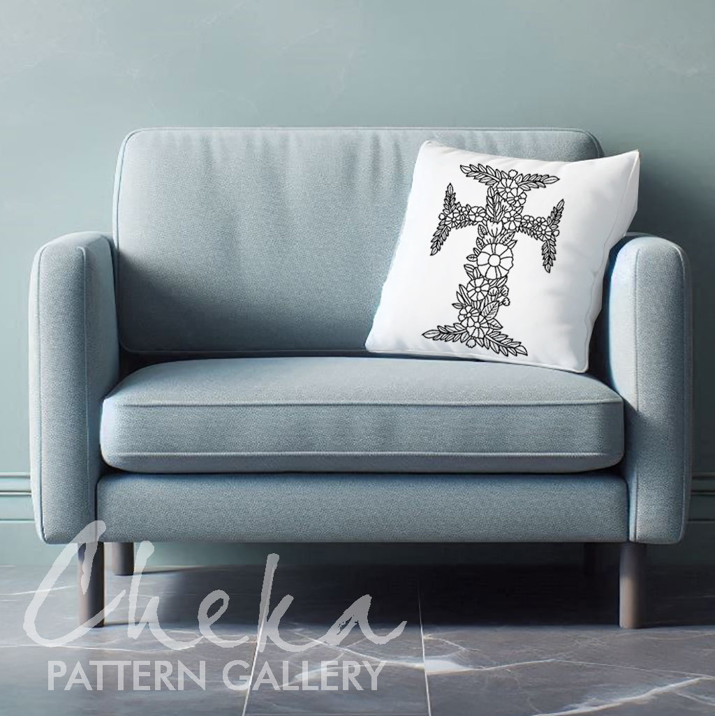 Cross Embroidery Pattern. Floral Cross, Christian Hand Embroidery. Easter Springtime Catholic Religious hand embroidery, handmade gift, holly pillow