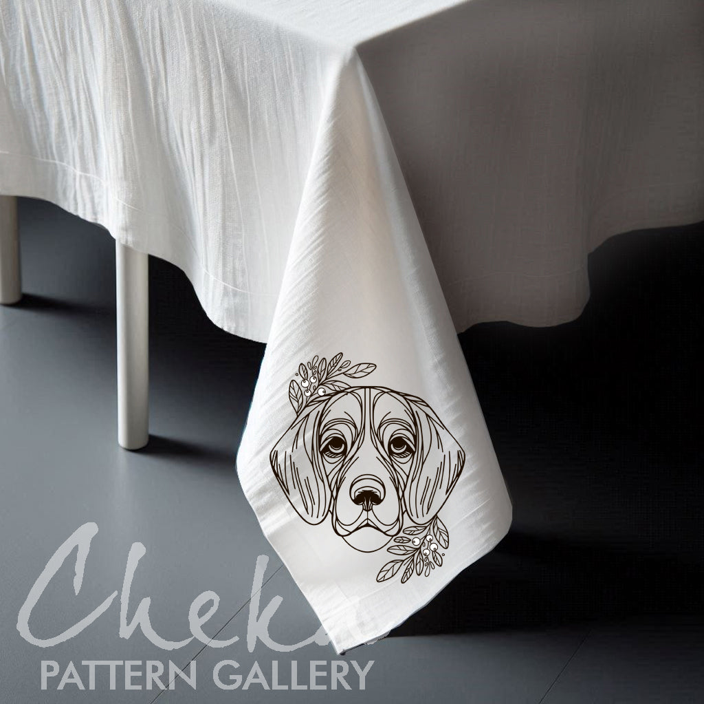 Beagle portrait, digital pet portrait, Embroidery scheme with a Beagle, dog embroidery template, floral embroidery design, Dogs lover gift, biegle tshirt