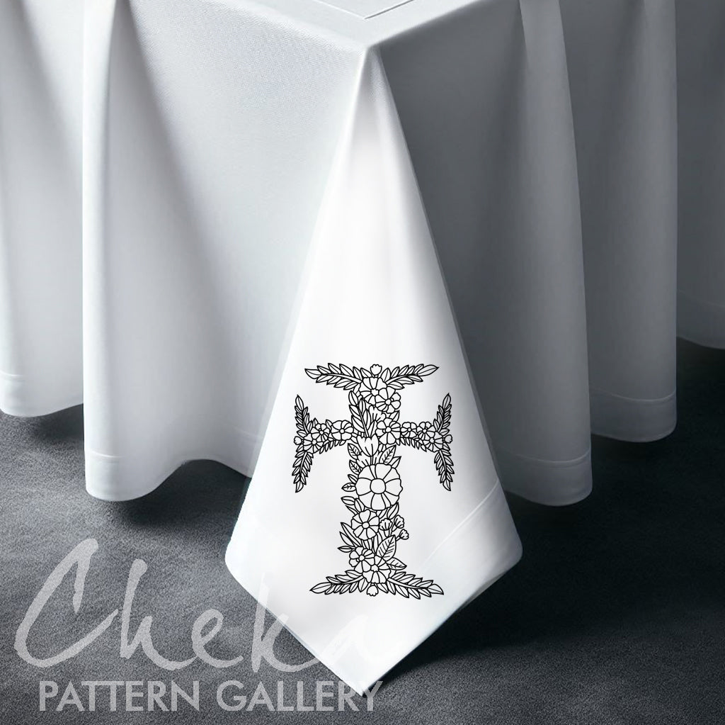 Cross Embroidery Pattern. Floral Cross, Christian Hand Embroidery. Easter Springtime Catholic Religious hand embroidery, handmade gift, catholic embroidered tablecloth