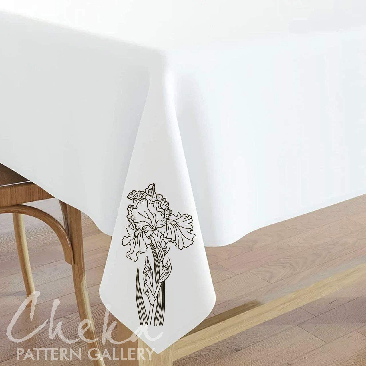 iris flower pattern tablecloth, Floral embroidery, iris pattern. Botanical embroidery, beautiful iris flower. Digital pattern for hand embroidery.