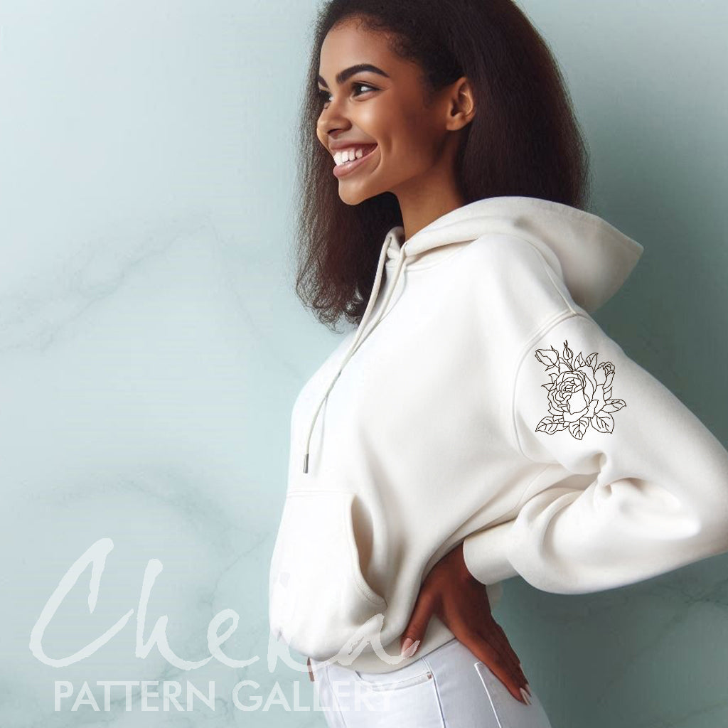 rosese hoodie, Big rose pattern, digital pattern for hand embroidery. Large rose flower. Floral Embroidery Pattern, floral sewing pattern