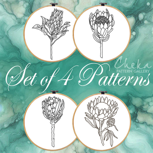 embroidery set embroidery kit pdf pattern embroidery design Hand embroidery digital download floral designes embroidery bundle floral embroidery Summer Embroidery botanical embroidery protea pattern protea flower