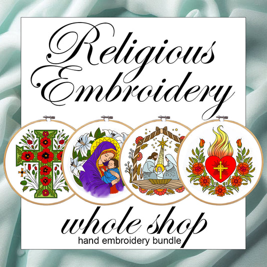 Christian Embroidery, Whole store embroidery bundle. Religious embroidery, Hand embroidery designs and templates PDF. Religious Hoop Art