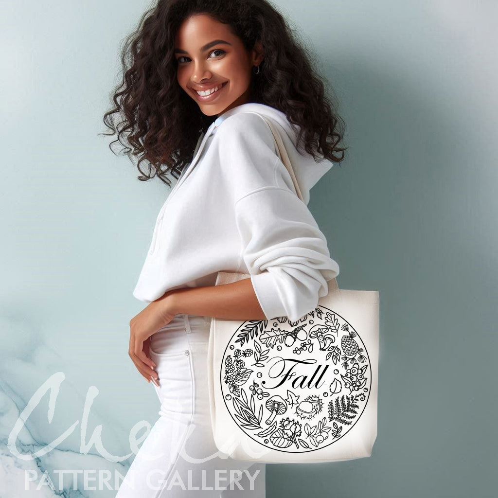 fall shopper bag, Autumn botanical embroidery, floral pattern for hand embroidery. An embroidery calendar. Autumn embroidery pattern. Simple embroidery pattern