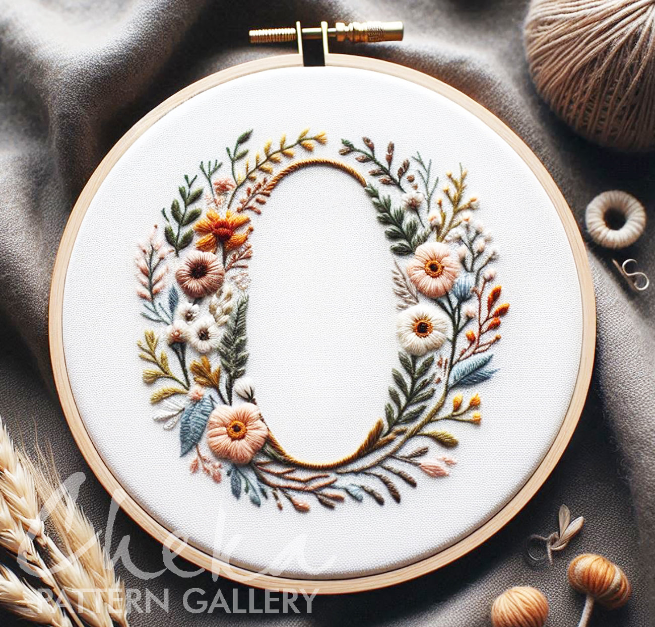 Floral monogram.  Floral letter embroidery. Floral alphabet embroidery, letter embroidery pattern. Hoop art, The letter "O" digital pattern