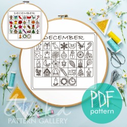 Advent calendar, hand embroidery pattern, December digital embroidery pattern. Phenology calendar pattern. English, French, German versions Advent calendar, hand embroidery pattern, December digital embroidery pattern. Phenology calendar pattern. English, French, German versions