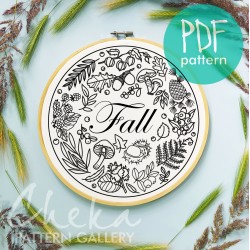 Autumn botanical embroidery, floral pattern for hand embroidery. An embroidery calendar. Autumn embroidery pattern. Simple embroidery pattern Autumn botanical embroidery, floral pattern for hand embroidery. An embroidery calendar. Autumn embroidery pattern. Simple embroidery pattern