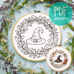 Autumn Embroidery Patterns, Fall Halloween Embroidery Pattern. Witch hat pattern, Halloween embroidery. Fall wreath, hand embroidery pattern Autumn Embroidery Patterns, Fall Halloween Embroidery Pattern. Witch hat pattern, Halloween embroidery. Fall wreath, hand embroidery pattern