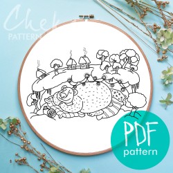 Bear hand embroidery designs. Cute sleeping bear, hand embroidery pattern. Christmas home decor, winter embroidery. Teddy Bear pattern PDF