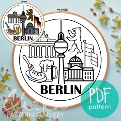 Berlin, symbol of the city. German embroidery, Hand embroidery pattern PDF. Modern hoop art,