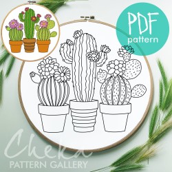 Cactus, hand embroidered pattern. Flowering cacti, house plants, Blooming succulents, Summer Hand Embroidery Pattern PDF, Beginner friendly Cactus, hand embroidered pattern. Flowering cacti, house plants, Blooming succulents, Summer Hand Embroidery Pattern PDF, Beginner friendly