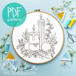 Candle Hand Embroidery Pattern, Embroidery Template,  Winter Embroidery. Christmas Embroidery. DIY Embroidery, Beginner Embroidery Pattern