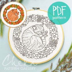 Cat among flowers, Cat Lover Gift, Pet portrait, Sleeping cat, pet embroidery pattern pdf, Embroidery blueprint, digital download PDF Cat among flowers, Cat Lover Gift, Pet portrait, Sleeping cat, pet embroidery pattern pdf, Embroidery blueprint, digital download PDF