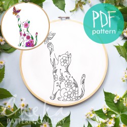 Cat and Butterfly Hand embroidery pattern, Cat portrait, Embroidery blueprint, Flower cat. Cat lover gift, Beginner embroidery pattern PDF Cat and Butterfly Hand embroidery pattern, Cat portrait, Embroidery blueprint, Flower cat. Cat lover gift, Beginner embroidery pattern PDF