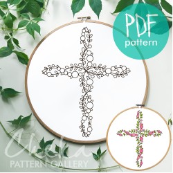 Christian Hand Embroidery, Floral Cross Christian Theme. Hand Embroidery Pattern, Catholic Religious Rose Cross, Catholic Hand Embroidery Christian Hand Embroidery, Floral Cross Christian Theme. Hand Embroidery Pattern, Catholic Religious Rose Cross, Catholic Hand Embroidery