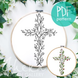 Christian Hand Embroidery, Hand Embroidery Pattern, Floral Cross Christian Theme. Catholic Religious Floral Cross, Catholic Hand Embroidery Christian Hand Embroidery, Hand Embroidery Pattern, Floral Cross Christian Theme. Catholic Religious Floral Cross, Catholic Hand Embroidery