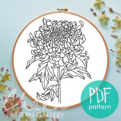Chrysanthemum pattern for hand embroidery, November Birth Flower, beautiful Chrysanthemum embroidery pattern for pillowcase, diy pattern PDF