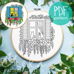 Cottage Hand Embroidery Template, Black Cat by the Window, Window with flowers, Embroidery Pattern PDF, Home Hand Embroidery Pattern Cottage Hand Embroidery Template, Black Cat by the Window, Window with flowers, Embroidery Pattern PDF, Home Hand Embroidery Pattern