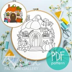Cottage Hand Embroidery Template, Cottagecore Embroidery Pattern, Home Embroidery Pattern. Pumpkin House Embroidery Pattern Cottage Hand Embroidery Template, Cottagecore Embroidery Pattern, Home Embroidery Pattern. Pumpkin House Embroidery Pattern