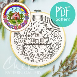 Cottage Hand Embroidery Template, Rainbow Embroidery Pattern, Cottagecore Embroidery Pattern, House Embroidery Pattern, Handmade embroidery Cottage Hand Embroidery Template, Rainbow Embroidery Pattern, Cottagecore Embroidery Pattern, House Embroidery Pattern, Handmade embroidery