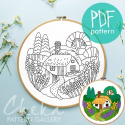 Cottage Hand Embroidery Template, Rural House with lavender PDF, Cottagecore Embroidery Pattern, Home Hand Embroidery Pattern, lavender PDF Cottage Hand Embroidery Template, Rural House with lavender PDF, Cottagecore Embroidery Pattern, Home Hand Embroidery Pattern, lavender PDF
