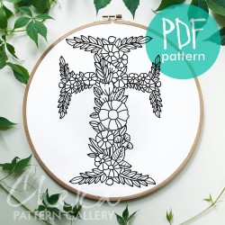 Cross Embroidery Pattern. Floral Cross, Christian Hand Embroidery. Easter Springtime Catholic Religious hand embroidery, handmade gift Cross Embroidery Pattern. Floral Cross, Christian Hand Embroidery. Easter Springtime Catholic Religious hand embroidery, handmade gift