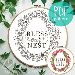 Easter eggs, Easter embroidery, Hand embroidery pattern "Bless Our Nest", Florall embroidery blueprint, Hoop art, Spring embroidery pattern