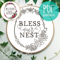 Easter embroidery, Easter eggs. Hand embroidery pattern "Bless Our Nest", Easter embroidery template, Hoop art, Spring embroidery pattern