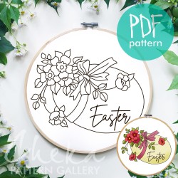 Eggs pattern, Easter embroidery pattern, Spring hand embroidery template,  Florall embroidery blueprint, Hoop art, Floral embroidery pattern