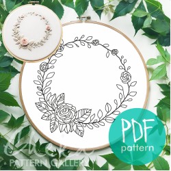 Floral wreath with roses & leaves. Classic pattern for hand embroidery with roses. Simple embroidery pattern PDF , Beginner embroidery. Floral wreath with roses & leaves. Classic pattern for hand embroidery with roses. Simple embroidery pattern PDF , Beginner embroidery.