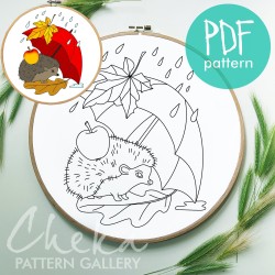 Hedgehog And an umbrella, Satin Stitch Pattern PDF, Fall design, beginner embroidery, Modern craft, Needlepoint pattern, Easy DIY Hedgehog And an umbrella, Satin Stitch Pattern PDF, Fall design, beginner embroidery, Modern craft, Needlepoint pattern, Easy DIY
